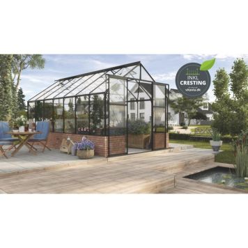 Vitavia drivhus Cassandra 11,5 m² sort 3 mm hærdet glas inkl. cresting