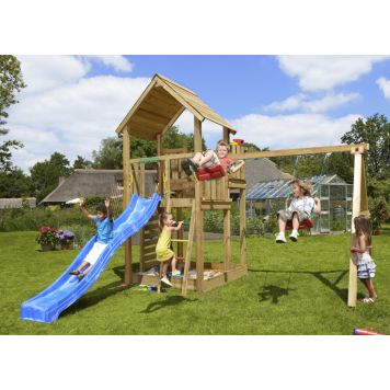Jungle Gym legetårn Palace 2.1 Swing 220 m/blå rutsjebane & 120 kg sand