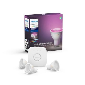 Philips Hue White and Color LED spotpærer GU10 inkl. Hue Bridge 3 stk.