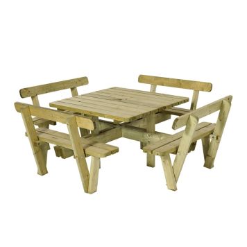 Plus bord-/bænkesæt trykimprægneret med 4 ryglæn