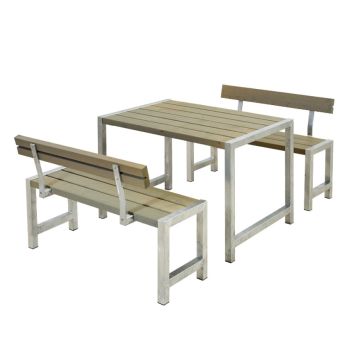 Plus cafébord-/bænkesæt gråbrun med 2 ryglæn