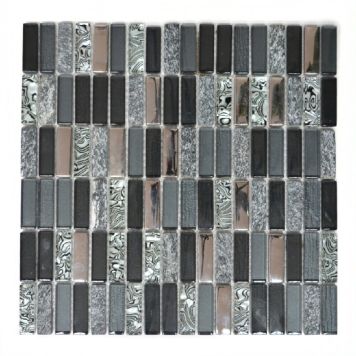 Mosaik glas og natursten sort mix 29,8x30,4 cm