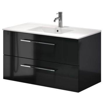 Camden underskab med vask sort højglans 90 cm