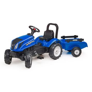 FALK New Holland traktor til børn blå inkl. trailer