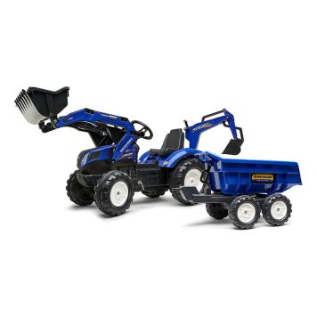 FALK New Holland rendegraver til børn blå inkl. trailer