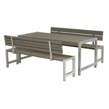 Plus plankemøbelsæt gråbrun med 2 ryglæn