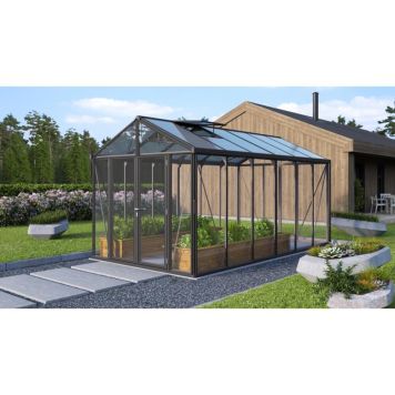 Vitavia drivhus Poseidon 11,9 m² sort 3 mm hærdet glas inkl. polytag og bundramme