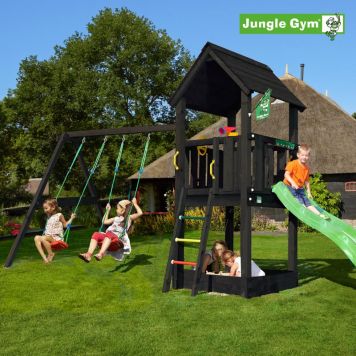 Jungle Gym legetårn Club m/rutsjebane og gyngemodul sort 505x235x302 cm