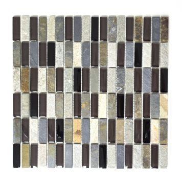 Mosaik Stick sten & glas mix brun 30x30 cm