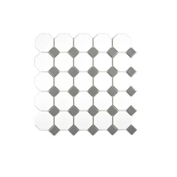 Mosaik Octagon porcelæn hvid mat/blank 29,5 x 29,5 cm