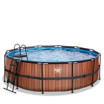 Exit Toys rund pool Wood brun Ø450 cm inkl. sandfilterpumpe