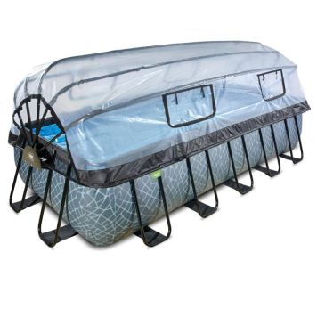 Exit Toys firkantet pool Stone grå 540x250x122 cm inkl. sandfilterpumpe og pooltag