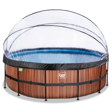 Exit Toys rund swimmingpool Wood brun Ø450 cm inkl. tag, sandfilter- og varmepumpe