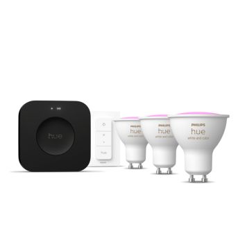 Philips Hue startsæt 3xGU10 WCA 400 lm m/Bridge Pro+Dimmer switch