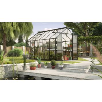 Vitavia drivhus Phoenix sort 3 mm hærdet glas 9,9 m² inkl. sokkel