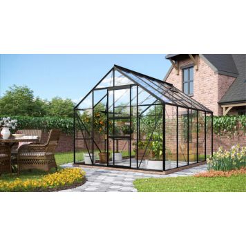 Vitavia drivhus Merkur 8,3 m² sort 3 mm hærdet glas inkl. sokkel 