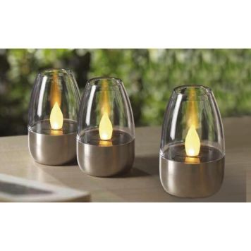 Veli Line solar bordlampe med LED-flamme rustfri stål H11 cm 3 stk. 