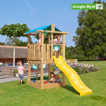 Jungle Gym legetårn Hut trykimprægneret træ gul 327x154x271 cm