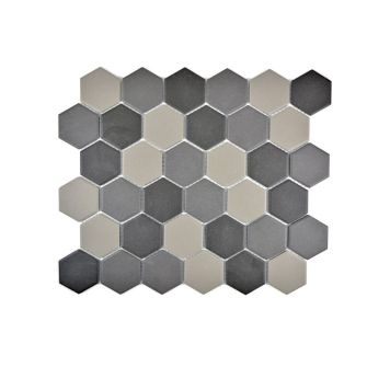 Mosaik Hexagon uglaseret porcelæn grå mix 32,5 x 28,1 cm