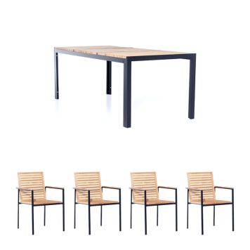Sensum havemøbelsæt Ekeby teak/stål sort inkl. bord og 4 stole