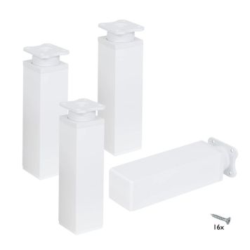 Møbelben plastik hvid 40x40 mm justerbar 4 stk. - flere højder