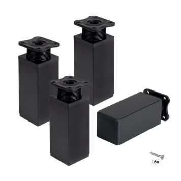 Walteco møbelben 40x40 mm justerbar plastik sort 4 stk. - flere højder