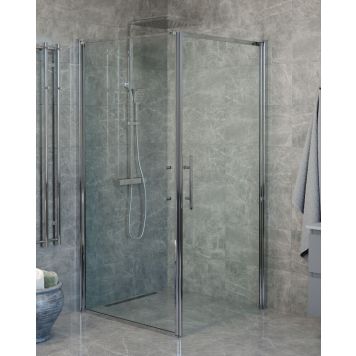 Camargue Skärgård brusevæg m/dør klart glas/krom profil - flere størrelser