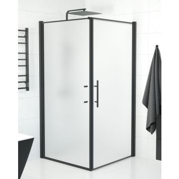 Camargue Skärgård brusevæg m/dør mat glas/sort profil - flere størrelser