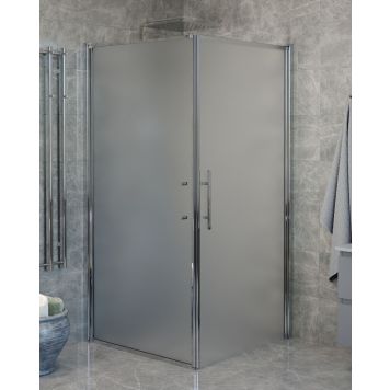 Camargue Skärgård brusevæg m/dør mat glas/krom profil - flere størrelser