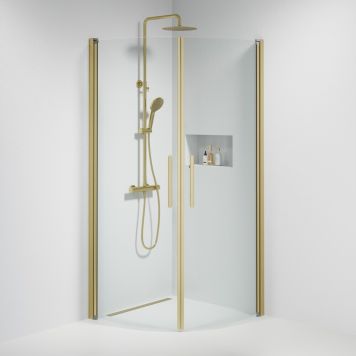 Camargue Skärgård brusehjørne buet klart glas/messing profil - flere størrelser