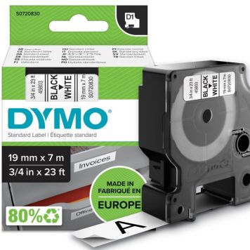 DYMO D1 tape sort/hvid 19mm x 7m