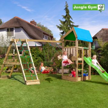 Jungle Gym legetårn Home m/klatremodul og gynger trykimprægneret træ grøn 399x298x286 cm 