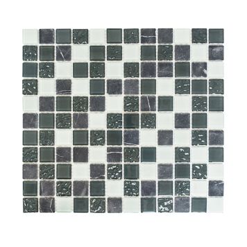 Mosaik CM M422 glas & sten mix sort/hvid 32,7x30,2 CM