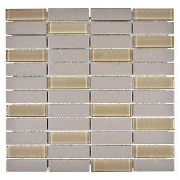 Mosaik Uni uglas. porcelæn/glas mix lys grå 29,7 x 29 cm