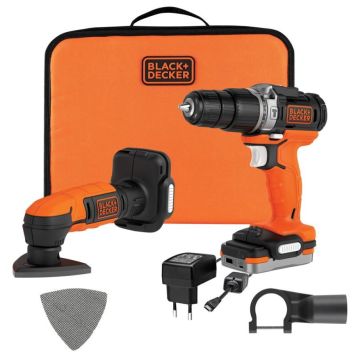 Black & Decker slagboremaskine og trekantsliber BDCK121S1S 12V m/batteri & lader