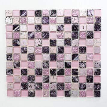 Mosaik Square sten & glas mix pink 30x30 CM