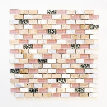 Mosaik Brick glas, perlemor og natursten beige mix 30x28,5 cm