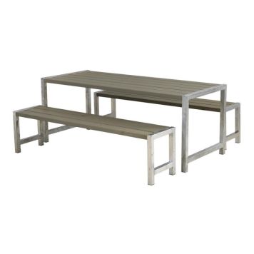 Plus plankemøbelsæt bord med 2 bænke gråbrun