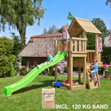 Jungle Gym legetårn Cubby inkl. 120 kg sand trykimprægneret træ grøn 404x153x305 cm