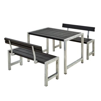 Plus cafébord-/bænkesæt sort med 2 ryglæn