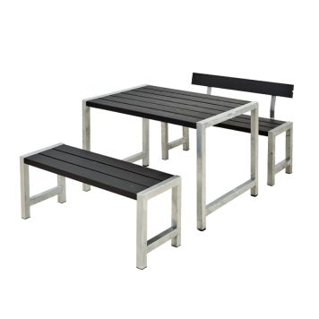 Plus cafébord-/bænkesæt sort med 1 ryglæn