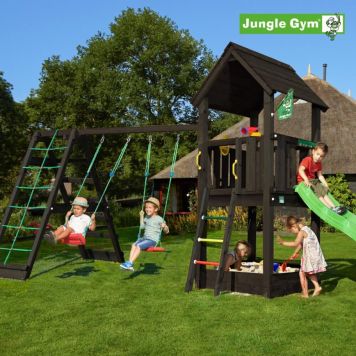 Jungle Gym legetårn Club m/rutsjebane og klatremodul sort 572x238x302 cm