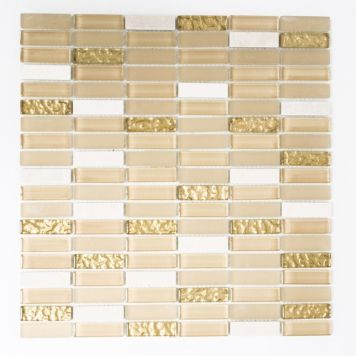 Mosaik glas og natursten hvid og guld mix 32,2x31 cm