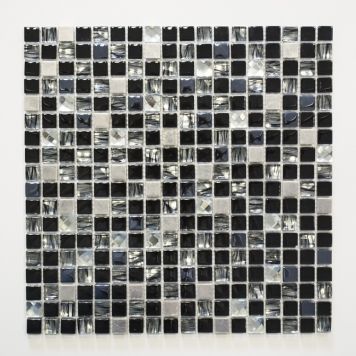 Mosaik krystal/stål mix sort 30,0 x 30,0 cm