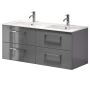 Camden underskabe med dobbeltvask grå højglans 2x60 cm 