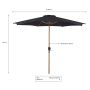 Parasol m/krank sort teaklook Ø3 m 