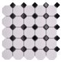 Mosaik Octagon keramik hvid og sort 29,5x29,5 cm