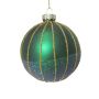 Nordic Winter julekugle glas grøn m/guld glimmer Ø8 cm