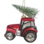 Nordic Winter julekugle traktor glas rød