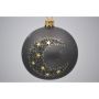 Julekugle glas sort m/halvmåne, stjerner og glimmer Ø7 cm 